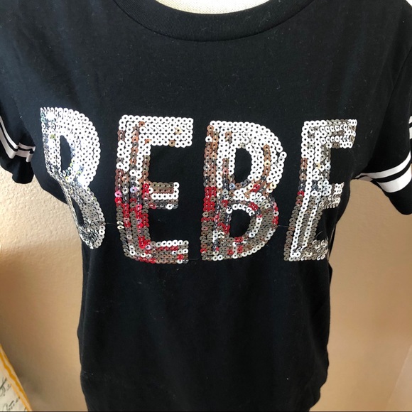 NWT Bebe Sport Top T-Shirt Logo Sequin Black med - Picture 3 of 6